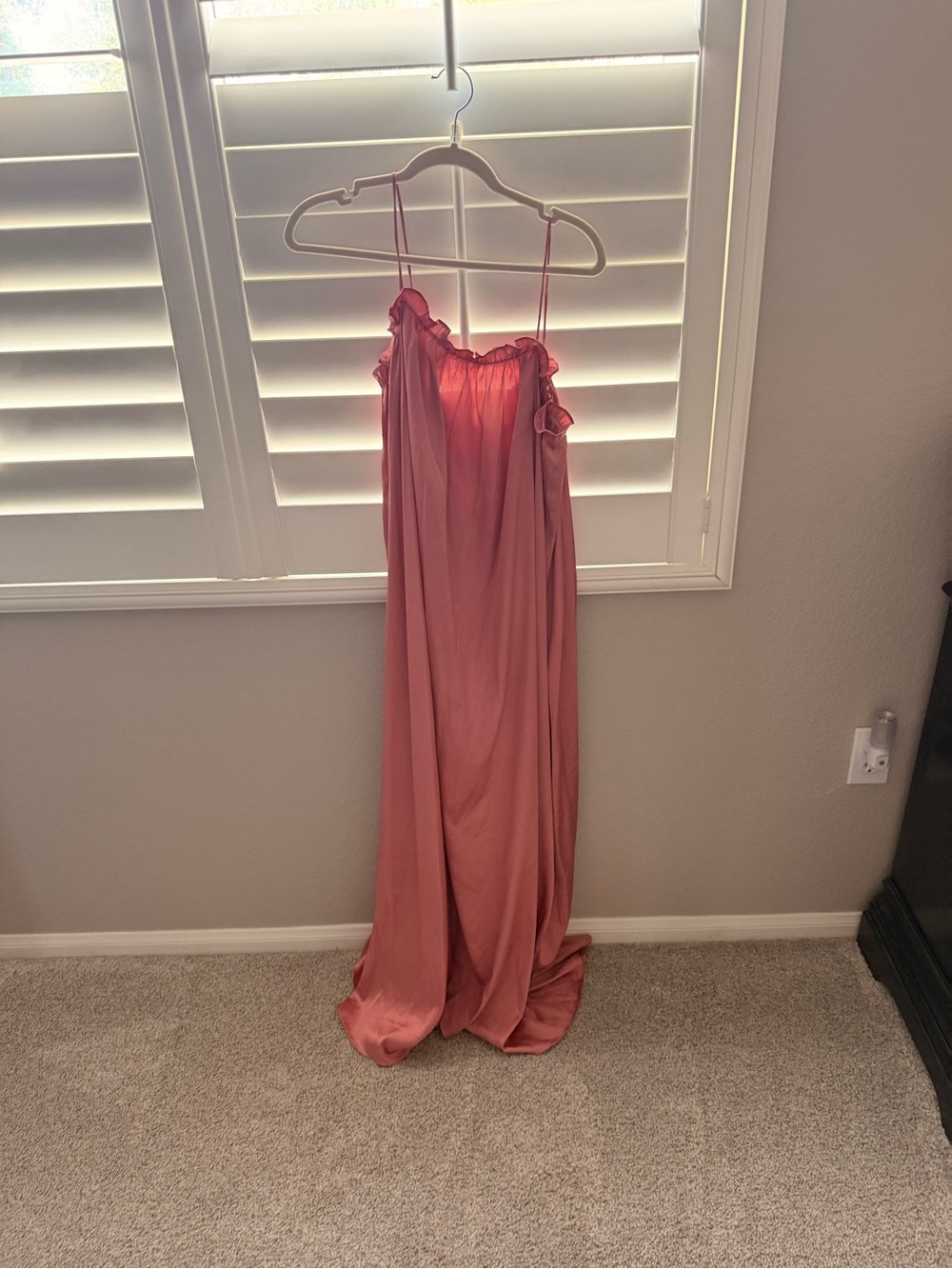 Strapless Ruffle-Trim Maxi Dress in Dusty Rose